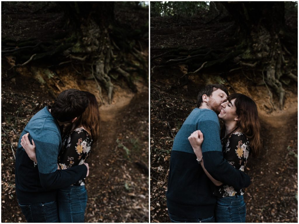hike in the redwoods for an engagement session