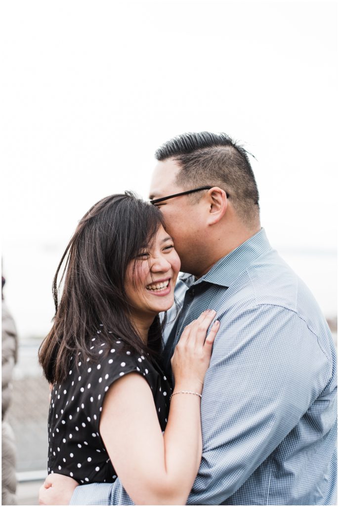 Pike Place engagement session ideas, couple hugging